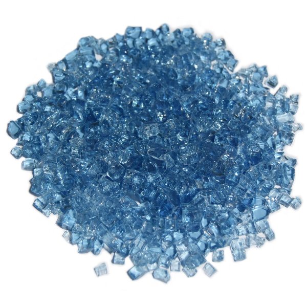 Glassplitt in der Farbe Caribbean Blue als Dekoration f&uuml;r Gas-Feuerstelle