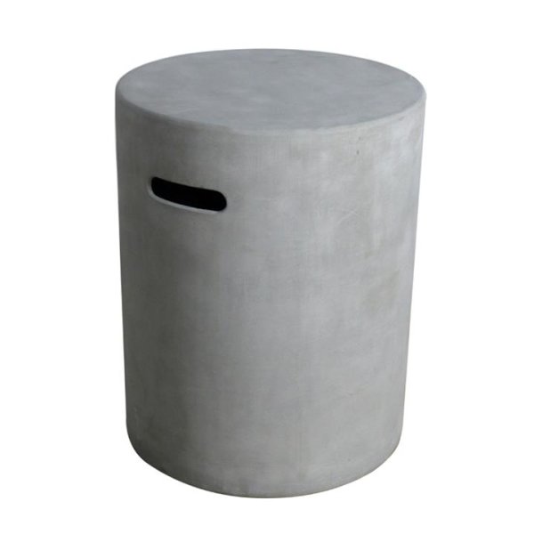 Decoratieve cover voor gasfles 5kg in grijze betonlook rond gemaakt van vezelbeton